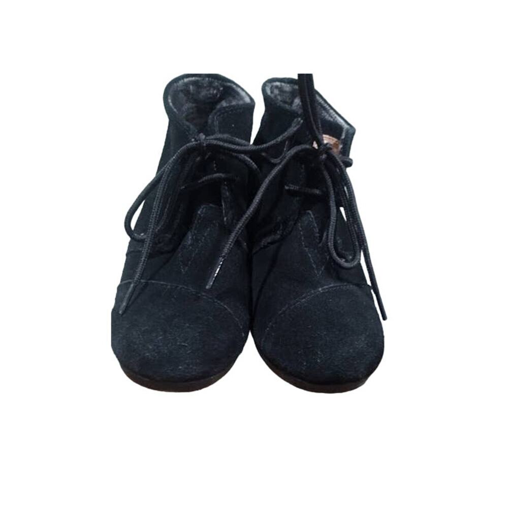 Toms Suede Lace Up Ankle Boots with Wedge Heels, Blk, Sz 7